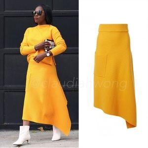 TIBI Merino Wool Rib Origami Slit Skirt in Marmalade Orange
